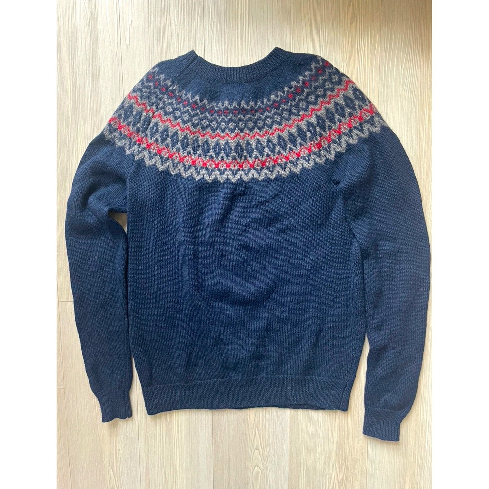 ICEWEAR Women's Navy Fair Isle Merino Wool Knit Crewneck Pullover Sweater Sz XS